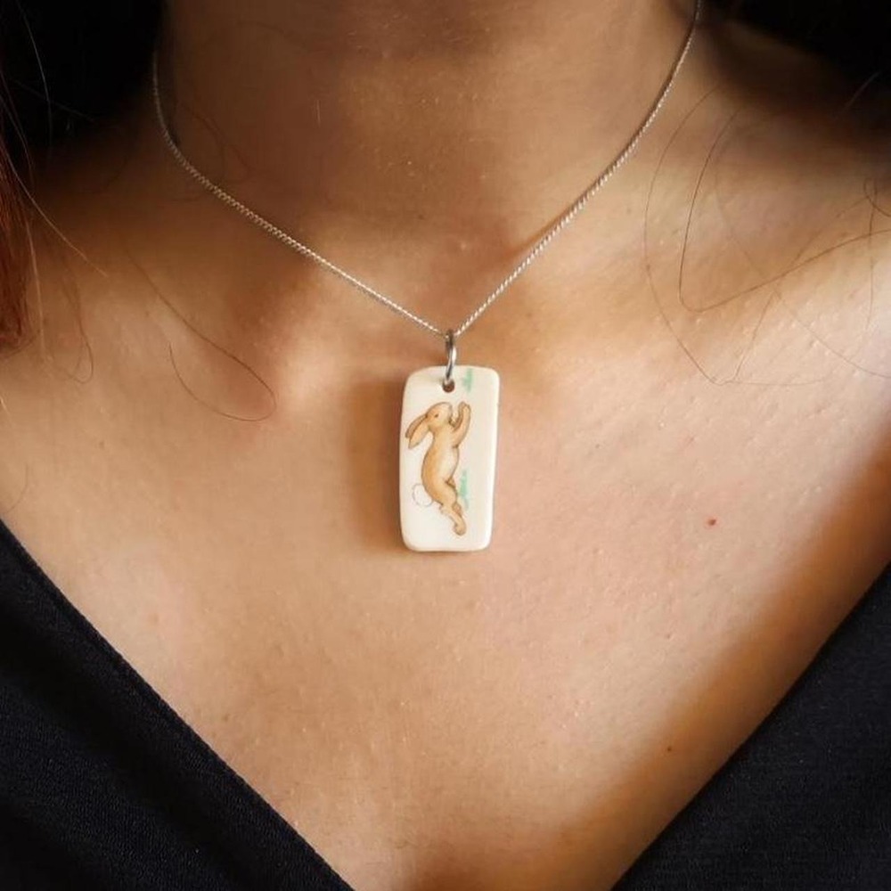 Handmade Ceramic Rabbit Pendant Necklace - Picture 3 of 5